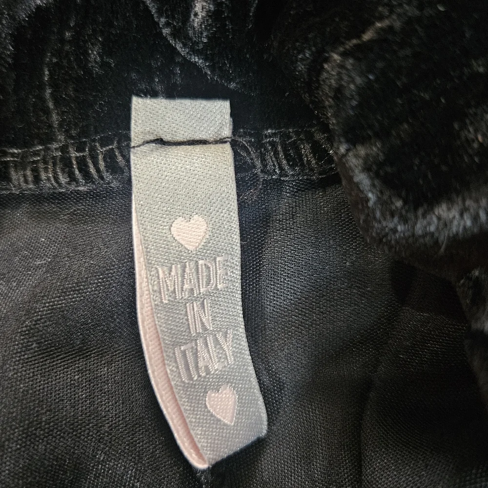 Made In‎ Italy Velvet Pants Womens Medium Black Stretchy Whimsy Goth Wide Leg - Picture 8 of 9